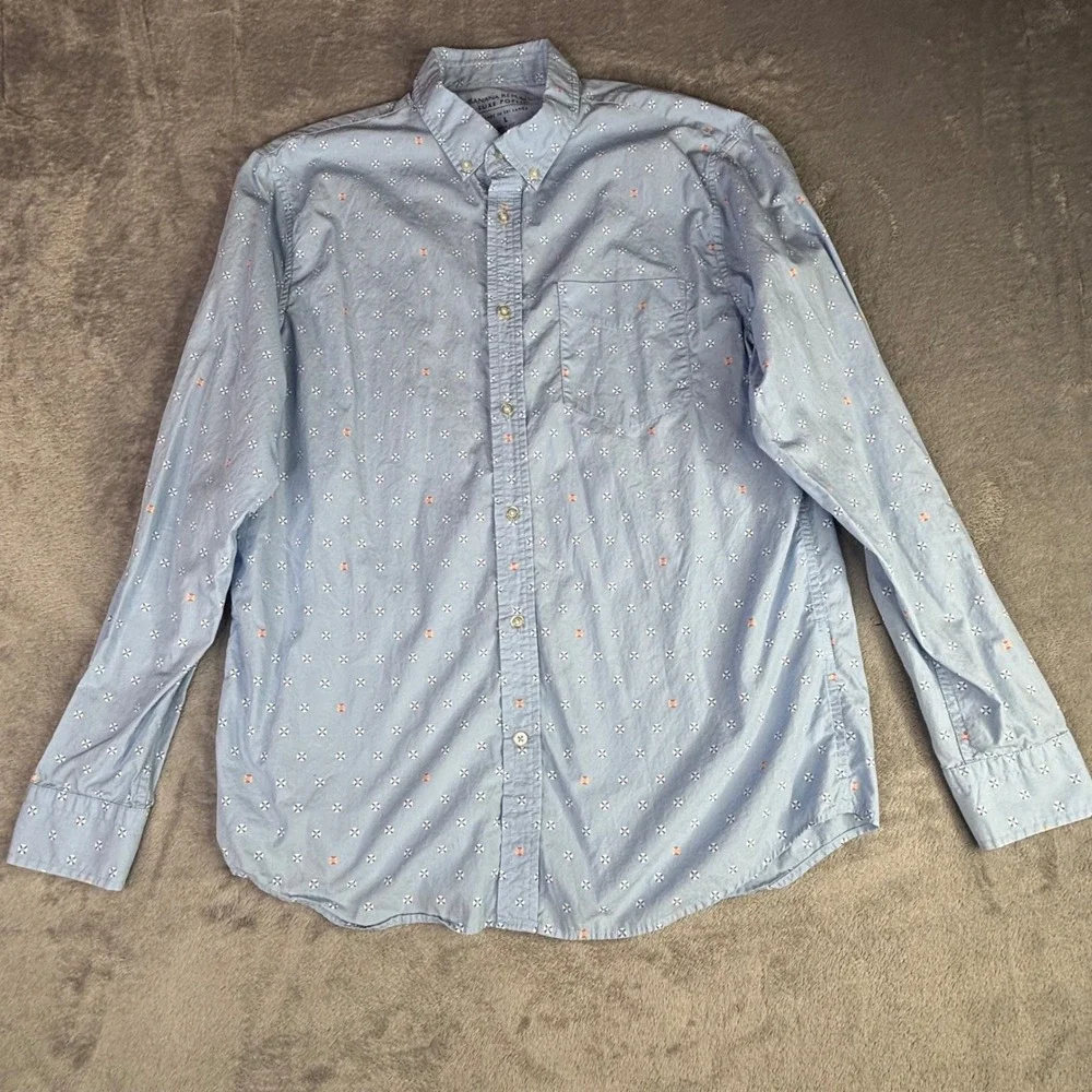 Banana Republic Button Down Mens Large Blue Lifebuoy Nautical Slim Luxe Poplin